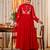 red embroidered anarkali kurta pant set with organza dupatta