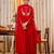 red embroidered anarkali kurta pant set with organza dupatta