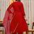red embroidered anarkali kurta pant set with organza dupatta