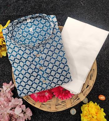 Blue cotton thread embroidery work men kurta pyjama 2