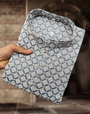 Grey cotton thread embroidery work men kurta pyjama 3