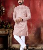 Peach cotton thread embroidery work men kurta pyjama
