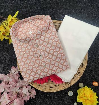 Peach cotton thread embroidery work men kurta pyjama 2