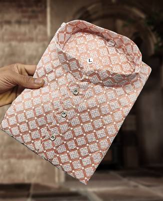 Peach cotton thread embroidery work men kurta pyjama 3