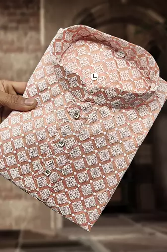 Peach cotton thread embroidery work men kurta pyjama