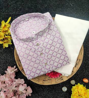 Pink cotton thread embroidery work men kurta pyjama 2