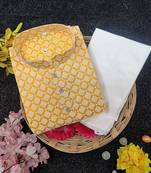 Yellow cotton thread embroidery work men kurta pyjama