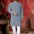 Blue cotton thread embroidery work men kurta pyjama