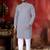 Grey cotton thread embroidery work men kurta pyjama