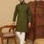 Olive cotton blend sequins thread work work men kurta pyjama
