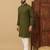 Olive cotton blend sequins thread work work men kurta pyjama