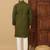 Olive cotton blend sequins thread work work men kurta pyjama