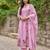  baby pink floral embroidered anarkali kurta pant set with chanderi dupatta