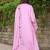  baby pink floral embroidered anarkali kurta pant set with chanderi dupatta
