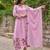  baby pink floral embroidered anarkali kurta pant set with chanderi dupatta