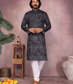 Black heavy cotton sequence work and print work men kurta pyjama