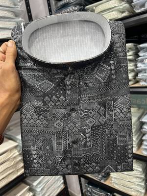 Black heavy cotton sequence work and print work men kurta pyjama 2