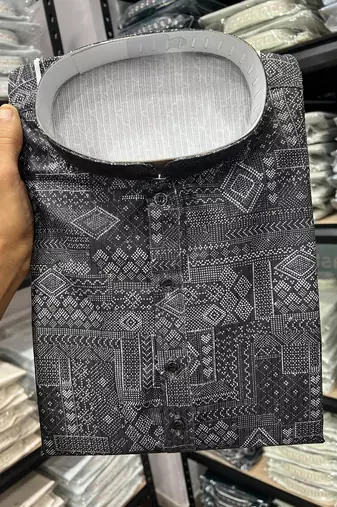 Black heavy cotton sequence work and print work men kurta pyjama