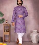 Purple heavy cotton sequence work and print work men kurta pyjama
