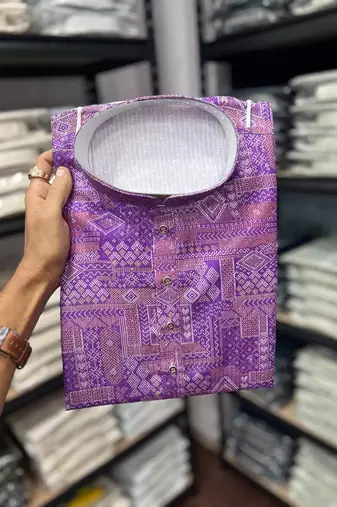 Purple heavy cotton sequence work and print work men kurta pyjama