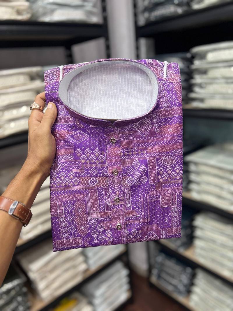 Purple heavy cotton sequence work and print work men kurta pyjama