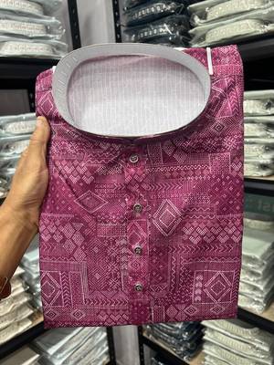 Pink heavy cotton sequence work and print work men kurta pyjama 2