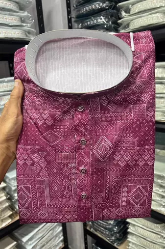 Pink heavy cotton sequence work and print work men kurta pyjama
