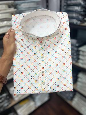 White heavy cotton sequence work and print work men kurta pyjama 2