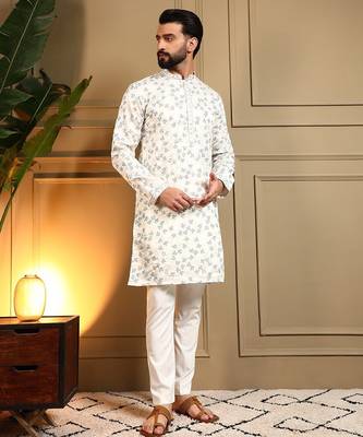 Off white royal silk embroidery sequence work work men kurta pyjama 3