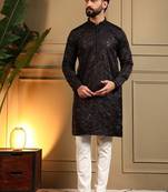 Brown royal silk embroidery sequence work work men kurta pyjama