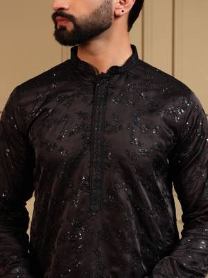 Brown royal silk embroidery sequence work work men kurta pyjama 4