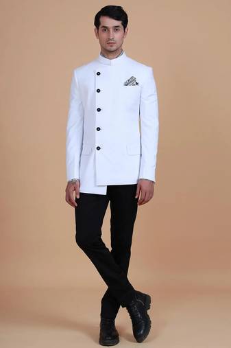 White solid Rayon bandhgala for men