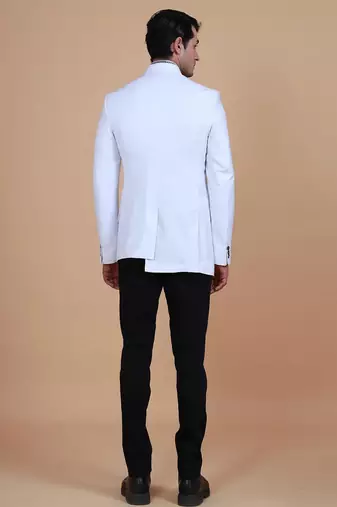 White solid Rayon bandhgala for men