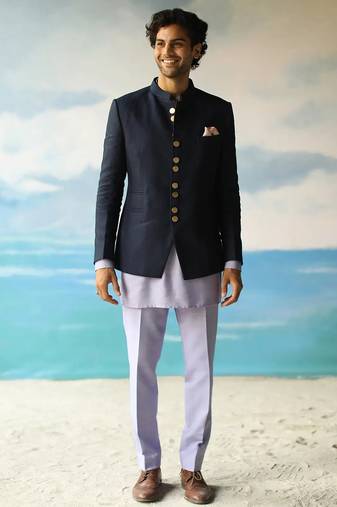 Sky blue solid  bandhgala for men