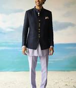 Sky blue solid  bandhgala for men