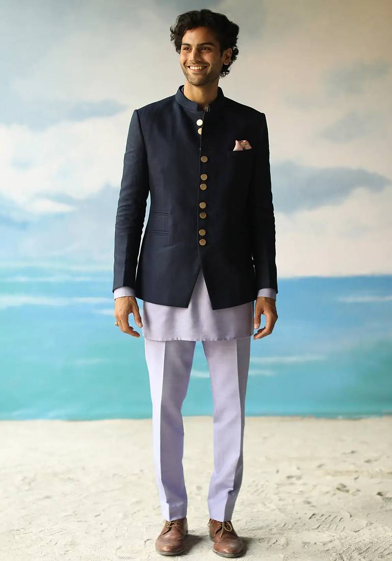 Sky blue solid  bandhgala for men