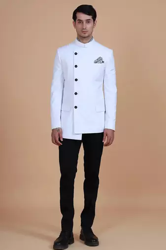 White solid Rayon bandhgala for men