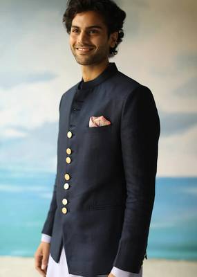 Sky blue solid  bandhgala for men 2