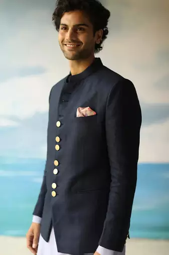 Sky blue solid  bandhgala for men