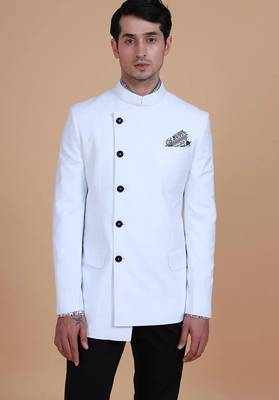 White solid Rayon bandhgala for men 4
