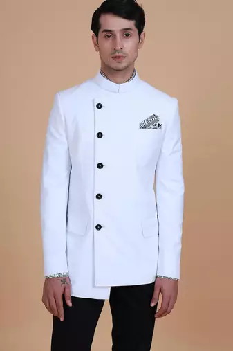 White solid Rayon bandhgala for men