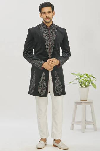 Black hand embroidered Velvet bandhgala for men