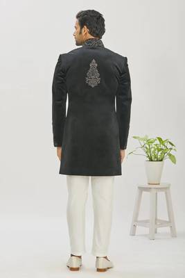 Black hand embroidered Velvet bandhgala for men 2