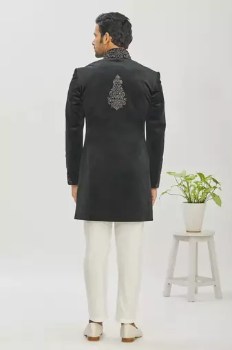 Black hand embroidered Velvet bandhgala for men