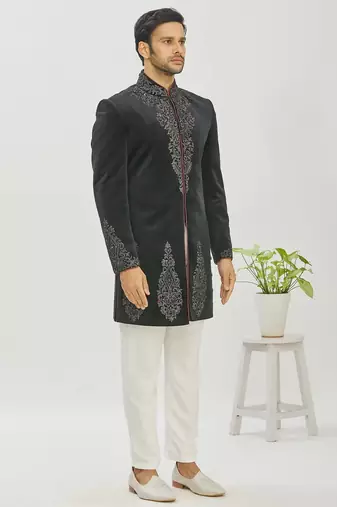 Black hand embroidered Velvet bandhgala for men