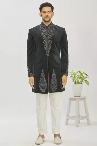 Black hand embroidered Velvet bandhgala for men