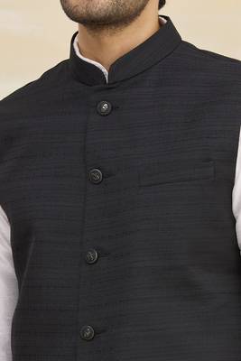 White solid silk nehru jacket set for men 2