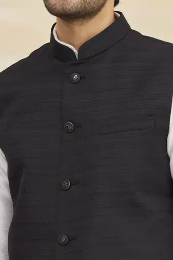 White solid silk nehru jacket set for men