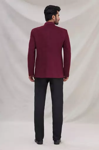 Wine hand embroidered Velvet bandhgala for men