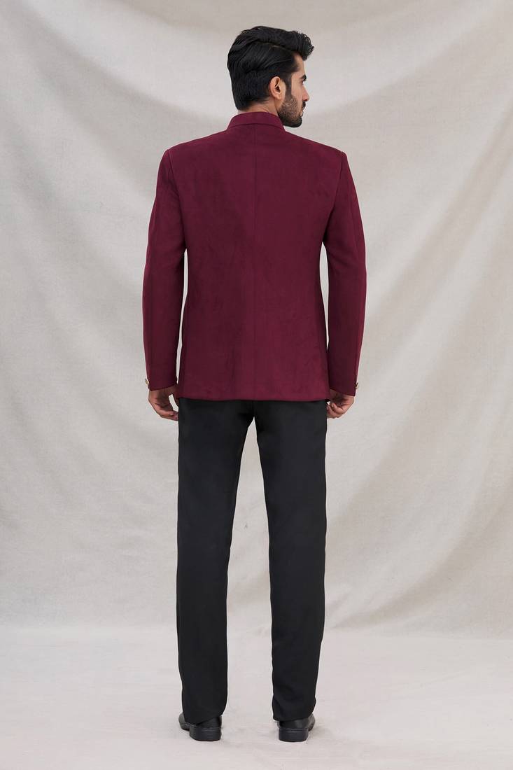 Wine hand embroidered Velvet bandhgala for men